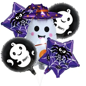Halloween foil balloon set 5pcs spooky ghost spider web round party decoration supplies