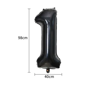 Palloncino in alluminio numero 1 nero 98cm per decorazioni feste di compleanno e festeggiamenti.