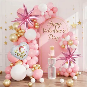 Roze Valentijnsdag ballon feest decoratie set met ster en hart ballonnen.