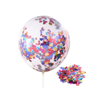 12 inch clear transparent confetti balloon with colorful heart shaped foil pieces for party decor