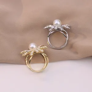 Elegante Anello Sciarpa Perla Strass Oro Argento Fibbia Foulard Seta Clip Accessorio