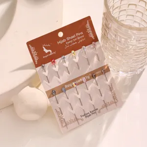 Detailed view of 12-piece crystal hijab pins, elegant decorative scarf pins for daily wear.