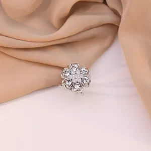 Zilveren kristal bloem sjaal ring strass broche veelzijdige shirt knoop clip