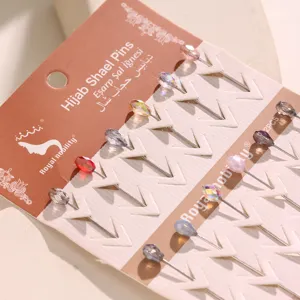 Multicolor Crystal Hijab Pins Set Decorative Scarf Shawl Pins Metal Head Muslim Hijab Accessories Fashion