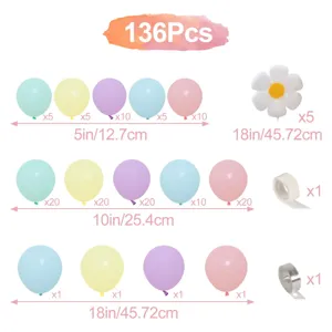 Kit arco palloncini pastello 136pz con varie misure e palloncini floreali per feste
