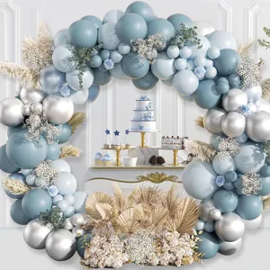 Kit arco di palloncini blu e argento per decorazioni di festa e celebrazione.