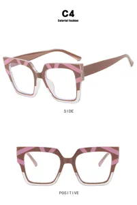 Detailansicht der trendigen Katzenaugen-Blaulichtfilter-Brille mit rosa und braunem Rahmen-Design.