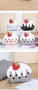 Cute strawberry cake mini coin purse with zipper and keychain, portable daily storage bag.