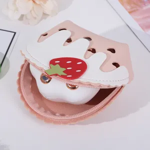 Cute strawberry ice cream mini coin purse PU leather zipper kawaii wallet for women girls