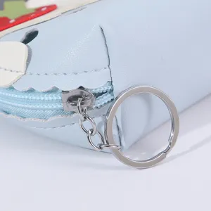 Light blue mini coin purse with zipper keychain cute cartoon strawberry wallet front
