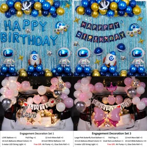 Kit di decorazione per palloncini di compleanno e proposta tema astronauta con luci a LED.