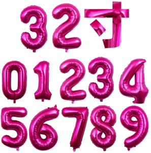Rose red number foil balloons 32 inch for birthday party decoration and celebration events.