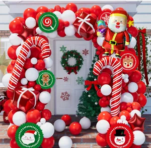 Christmas red balloon arch kit with Santa candy cane foil balloons for holiday party decor