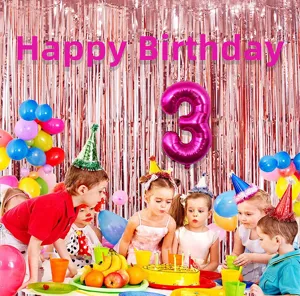 Pink number 3 foil balloon for kids birthday party decorations and festive celebrations.