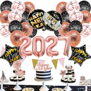 Neujahr Party Ballon Dekoration Set Aluminiumfolien Ballons Banner Kuchendeckel Festliche Feierbedarf