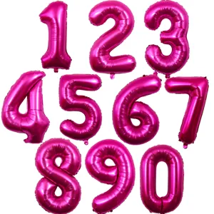 32 Inch Rose Red Foil Number Balloons for Birthday Party Decoration Digital Balloon