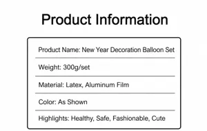 Neujahr Ballon Dekorationset Details, Latex und Folienmaterial, 300g pro Set Spezifikation.