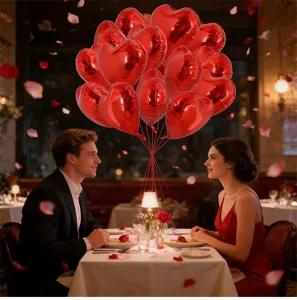 Red heart foil balloons set for romantic party decoration wedding valentine birthday setup