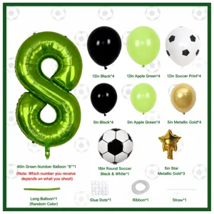 Détails du kit de ballons d'anniversaire, chiffre vert 40 pouces et ballons aluminium football.