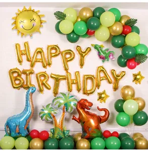 Jungle dinosaur theme balloon set for kids birthday party large foil balloons decor