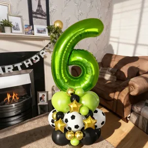 Ballon Numérique Vert Fruit Football Ensemble Décoration de Fête d'Anniversaire Latex Aluminium Film Ballons Fournitures de Célébration