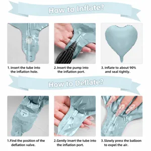 Instruction guide detail image for foil heart balloon inflation and deflation steps easily.