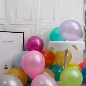 Colorful latex balloons detail view showcasing vibrant party decoration and celebration setup.