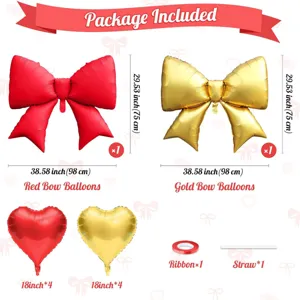 Red and gold bow heart balloon set for party decoration wedding birthday celebration supplies