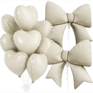 Cream bow and heart balloon set for birthday party decorations and festive event styling.