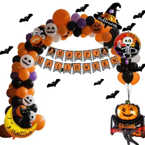 Halloween balloon arch kit with spooky ghost skull pumpkin foil balloons and black orange latex decor