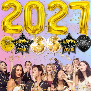2027 neujahrsballon set mit folienballons und sternen für silvester dekoration.