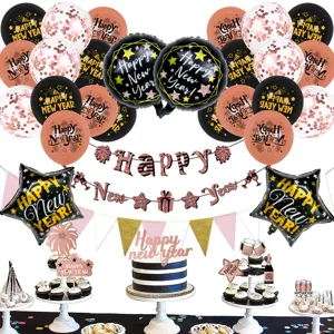 Neujahr Party Ballon Set mit Aluminiumfolienballons und Bannern für festliche Feiertagsdekoration.