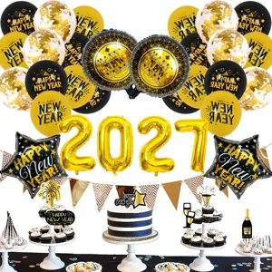 2027 Neujahr Party Ballon Set Schwarz Gold Folienballons Sternballons Deko Set