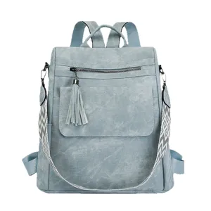 Zaino donna moda casual in pelle PU blu con nappa e spallacci fantasia vista principale