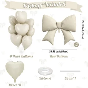 Cream heart and bow balloon set kit for birthday party decorations and romantic events.