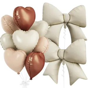 Bow heart balloon set, champagne copper foil balloons for birthday party decor backdrop.