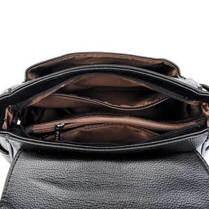 Black Leather Crossbody Bag Womens Small Square Handbag Multi Compartment Shoulder Bag