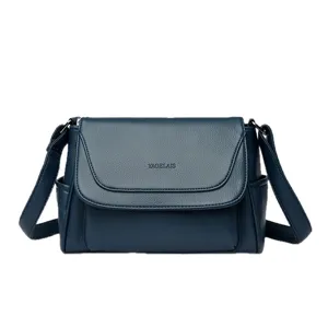 Women's blue leather crossbody bag stylish shoulder small square bag summer fashion
