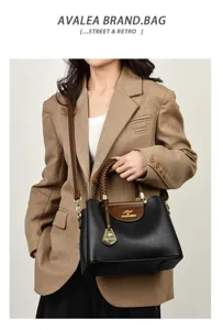 Stylish women handbag with top handle and shoulder strap, elegant black and brown design for daily use.