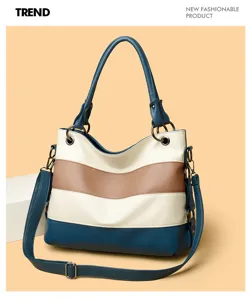 Stylish women colorblock tote bag with top handle and shoulder strap for daily commuting.