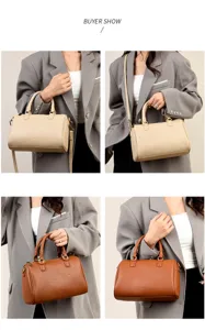 Detailed view of women casual boston handbag with adjustable strap and chic design.