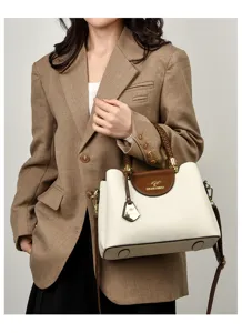 Elegant minimalist luxury tote bag for women, stylish contrast color shoulder handbag large capacity.