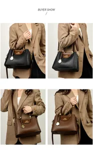 Women leather handbag luxury top handle shoulder bag casual tote purse with braided handle
