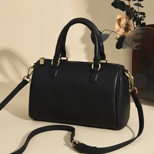 Women Retro PU Leather Boston Handbag Solid Color Top Handle Satchel Bag Casual Daily Shoulder Crossbody Bag