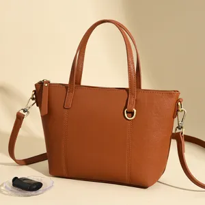 Elegant brown women leather handbag casual tote bag shoulder crossbody bag daily use