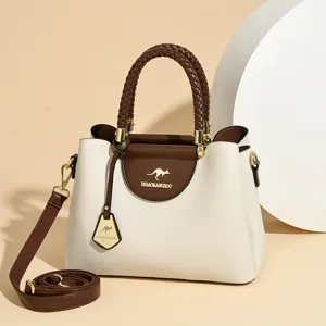 Women's stylish top-handle tote bag in contrast color with chic woven handle for daily use.
