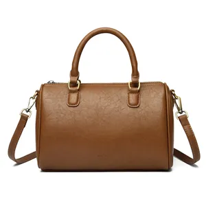 Brown women shoulder handbag fashion pu leather boston crossbody bag with top handles