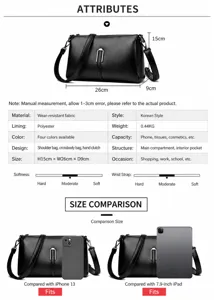 Minimalist women's soft leather crossbody shoulder bag, casual large capacity daily purse.