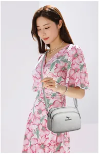 Elegante weiche Leder Umhängetasche für Damen, graue kleine quadratische Tasche neu.