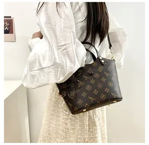Stylish women bucket bag retro monogram shoulder handbag vintage crossbody bag casual daily use